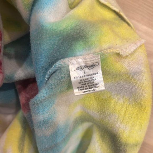 Size Large Tie-Dye Ed Hardy hoodie arm stamp and skull &flowers beautiful ghost - Picture 7 of 7